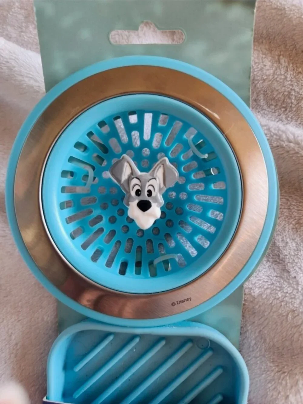 Disney Lady and the Tramp 3 Piece Sink Set Strainer Sponge New NWT Blue